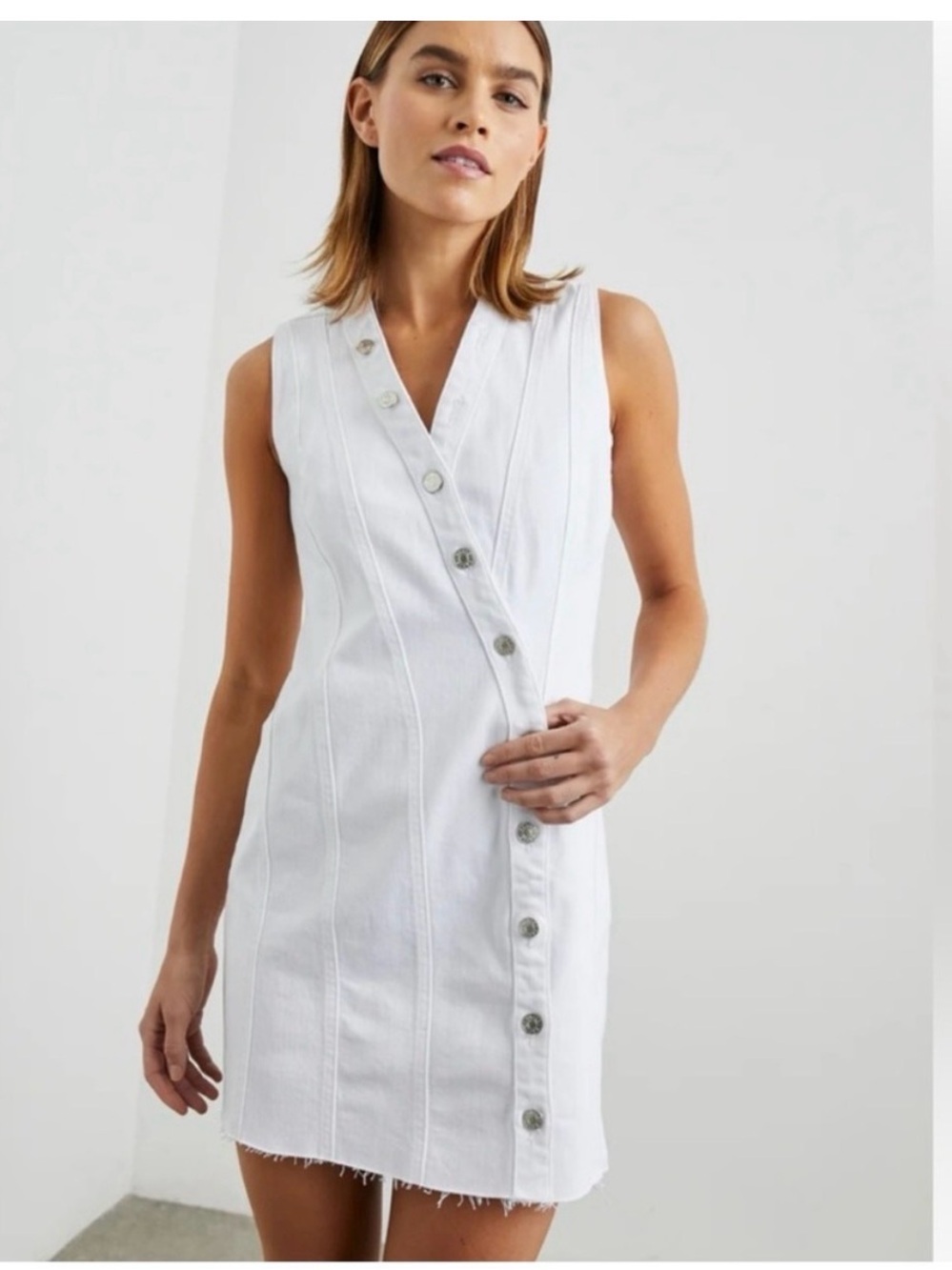 Rails White Sleeveless Asymmetrical Button Dress